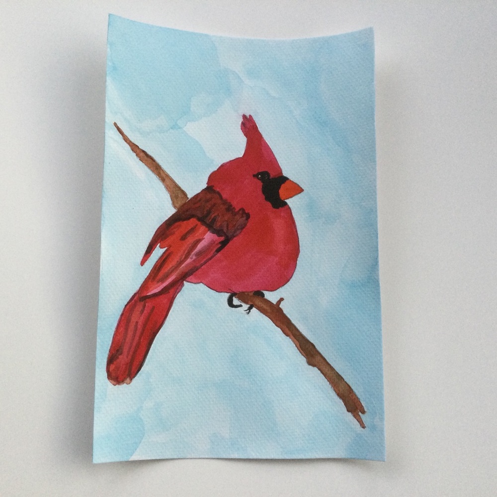 Watercolor Original Painting of Cardinal
